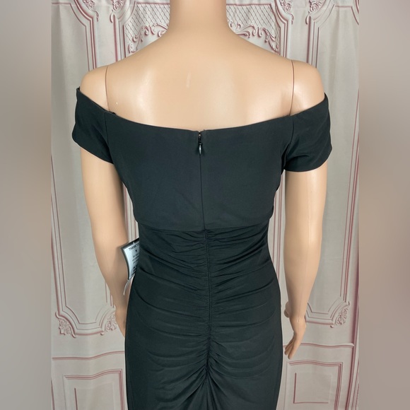 XSCAPE Womens Black Notched Neckline Short Sleeve Off Sheath Dress 6 Small NEW - Picture 7 of 15